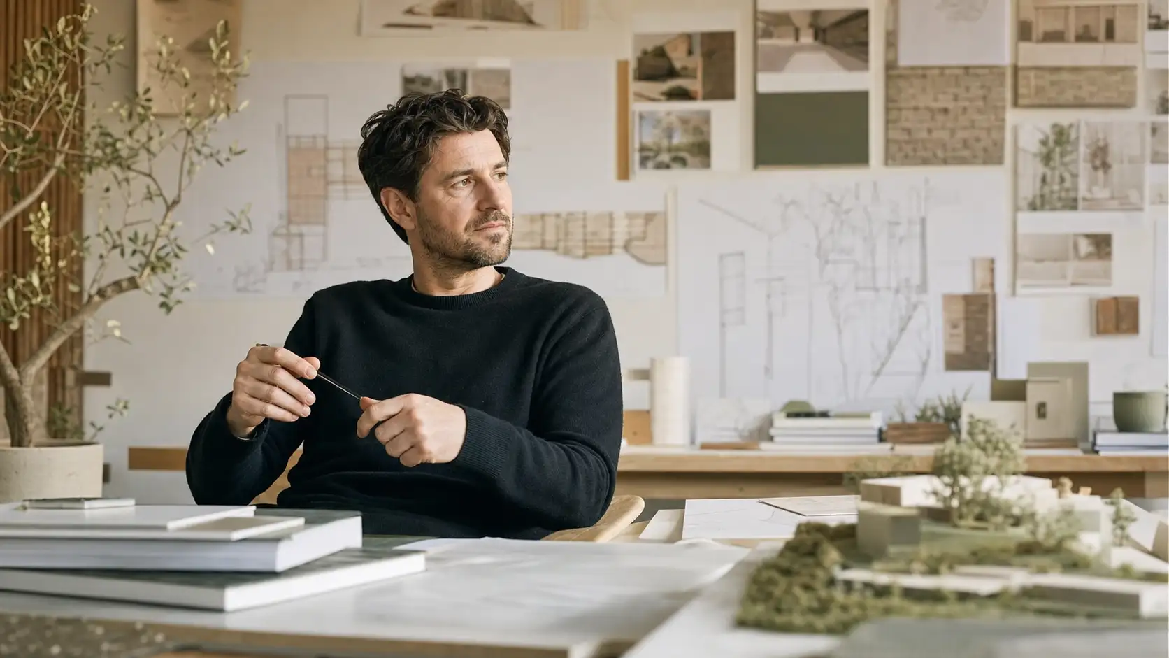 Architect werkt aan het ontwerp van een woonproject