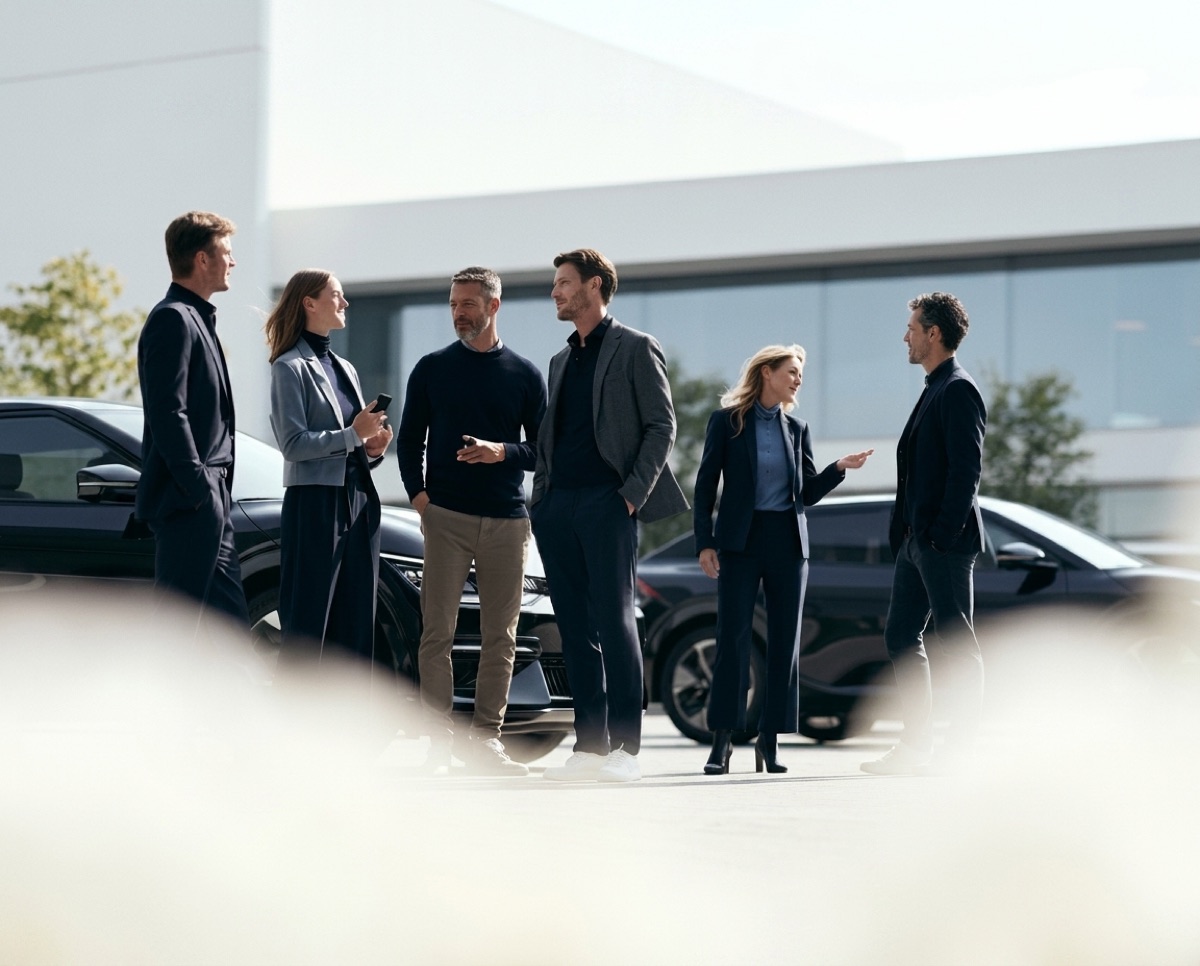 Collega's bij een elektrische bedrijfswagen